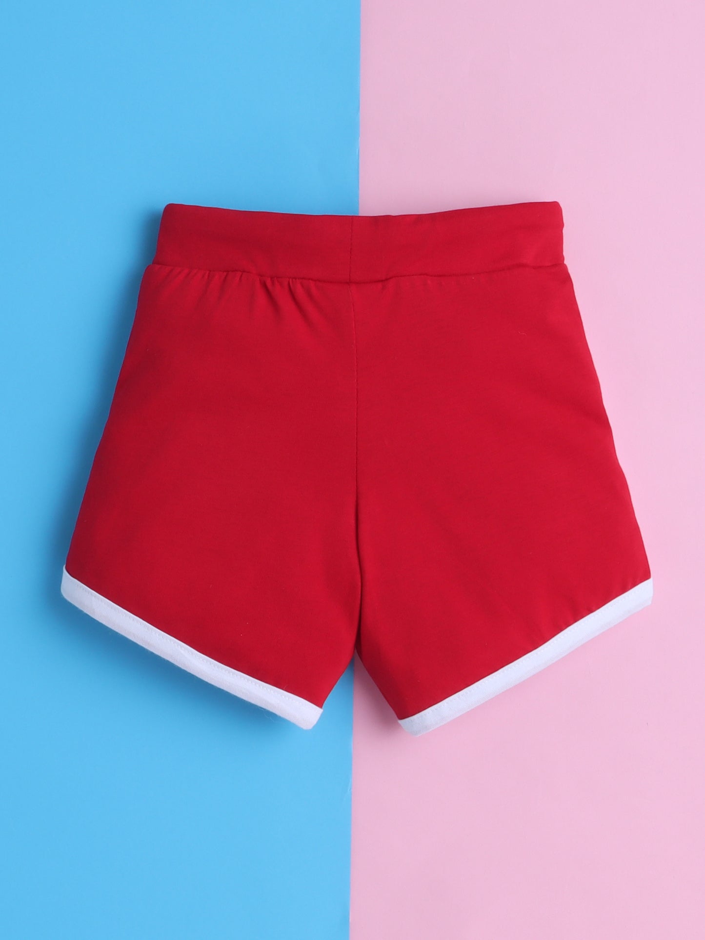 Girls' Cotton Playday Shorts Set with Cute Print- Red