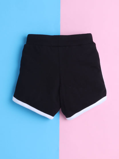 Girls' Cotton Playday Shorts Set with Cute Print- Black