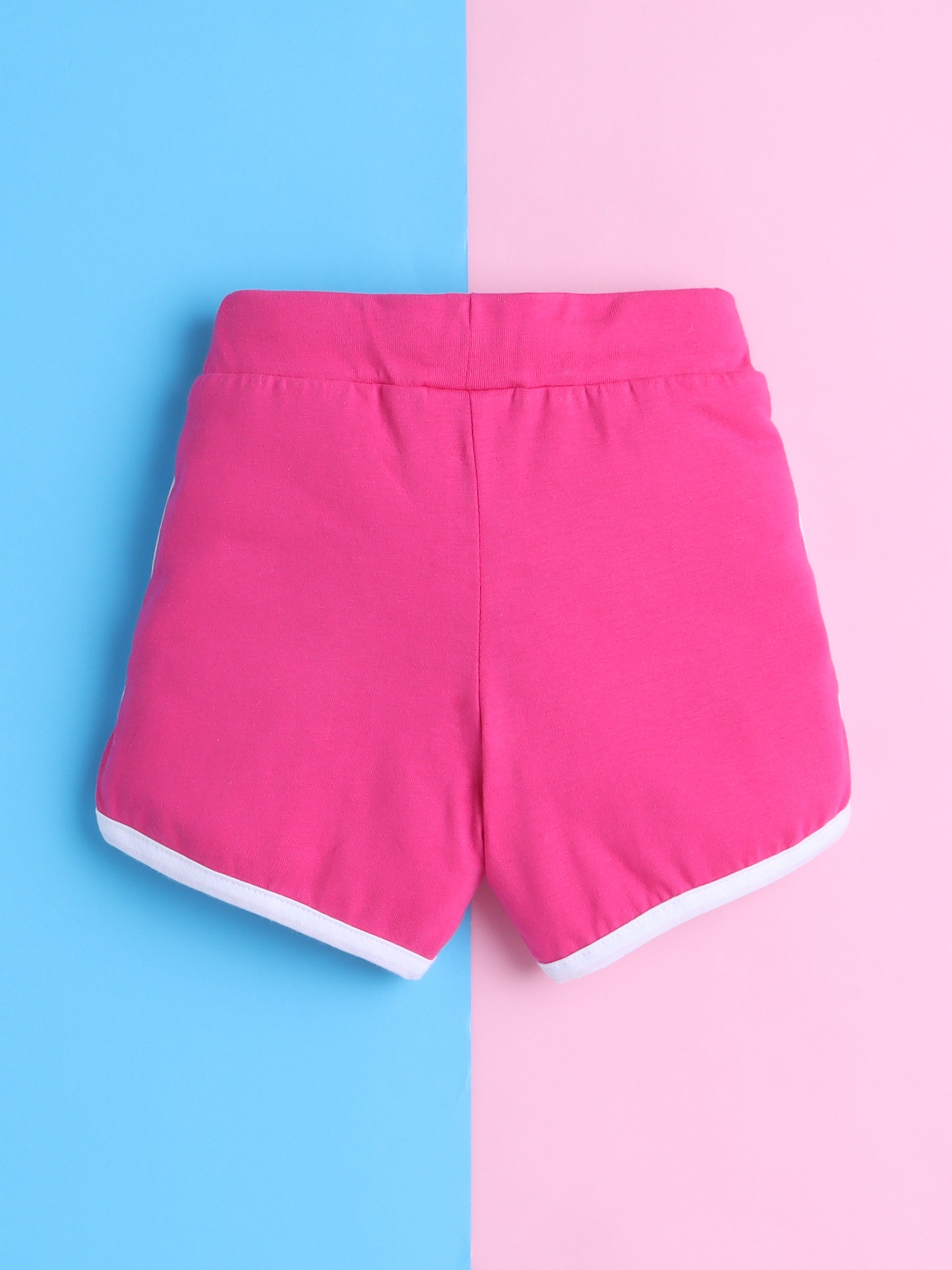 Girls' Cotton Playday Shorts Set with Cute Print- Pink