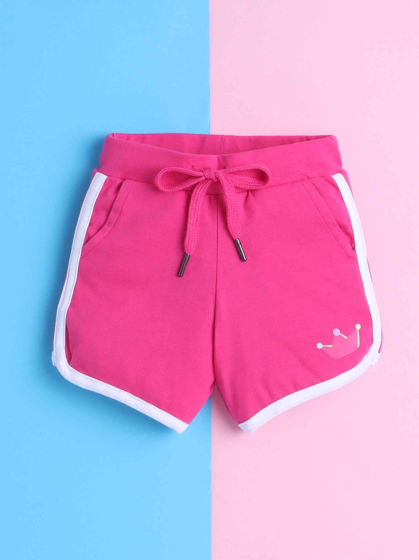 Girls' Cotton Playday Shorts Set with Cute Print- Pink