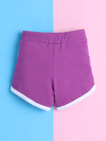 Girls' Cotton Playday Shorts Set with Cute Print- Purple