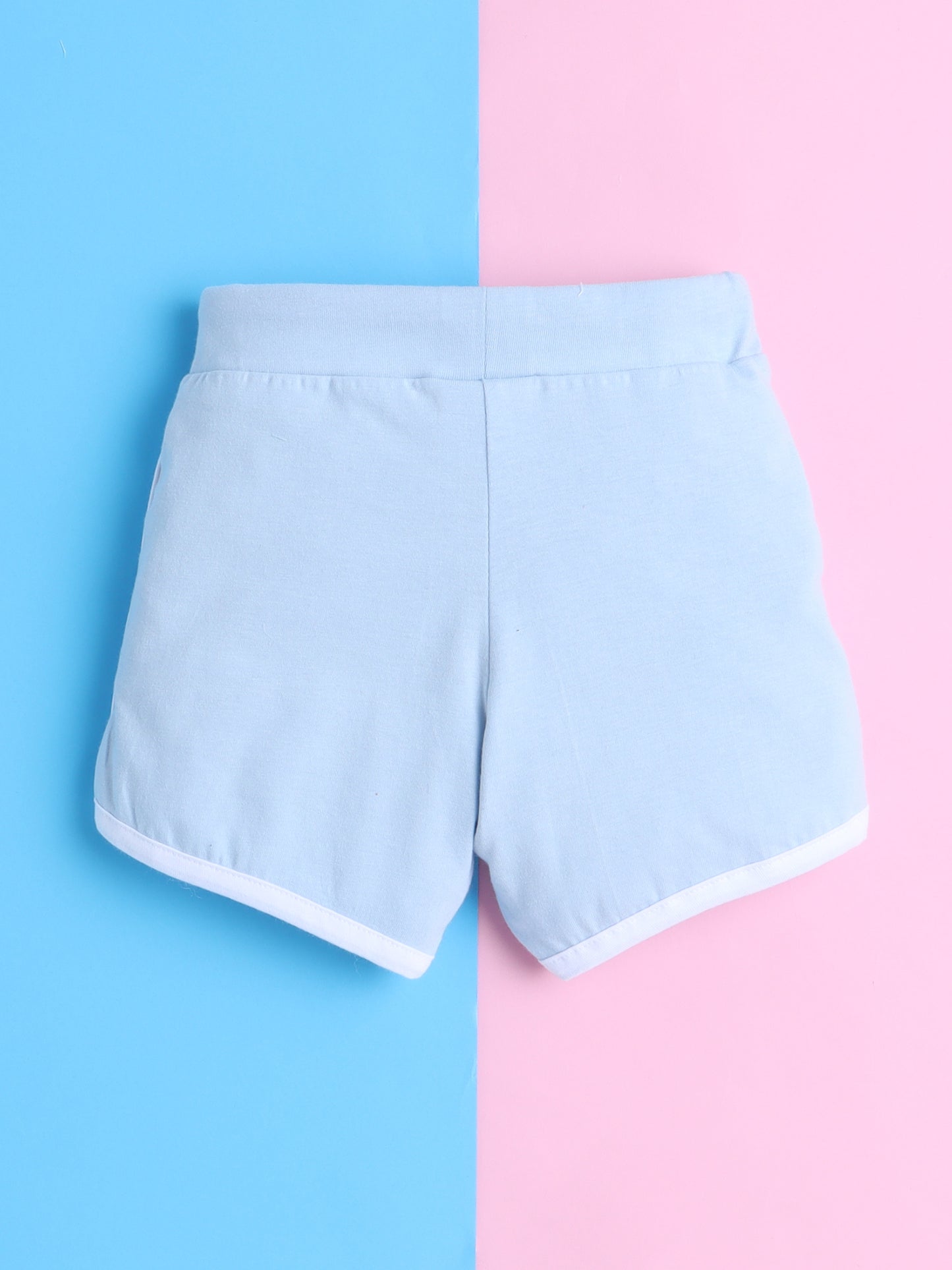 Girls' Cotton Playday Shorts Set with Cute Print- Light Blue