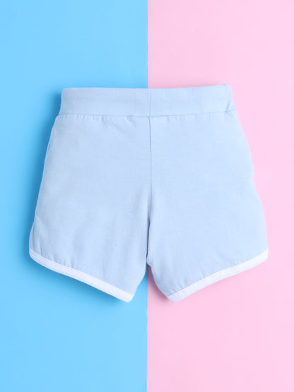 Girls' Cotton Playday Shorts Set with Cute Print- Light Blue