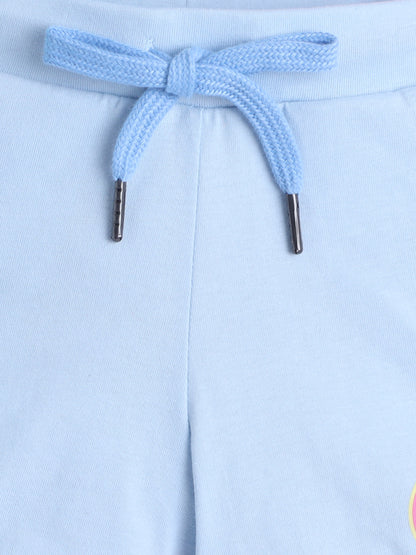 Girls' Cotton Playday Shorts Set with Cute Print- Light Blue