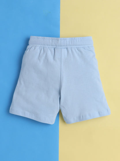 Boys' Cotton Playday Shorts Set with Fun Football Print- Light Blue