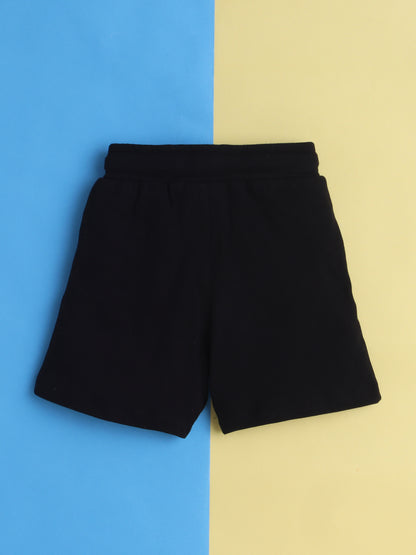 Boys' Cotton Playday Shorts Set with Cute Aeroplane Print- Black