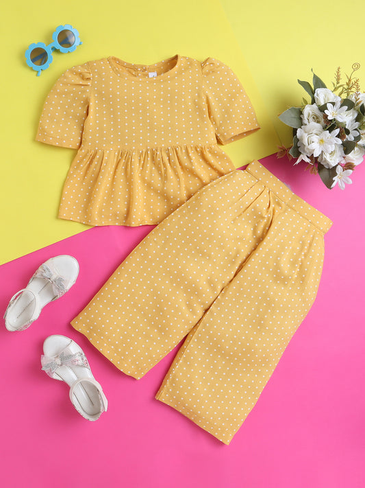 Yellow Polka Dots Coord set with Crop top and Pleated Pants