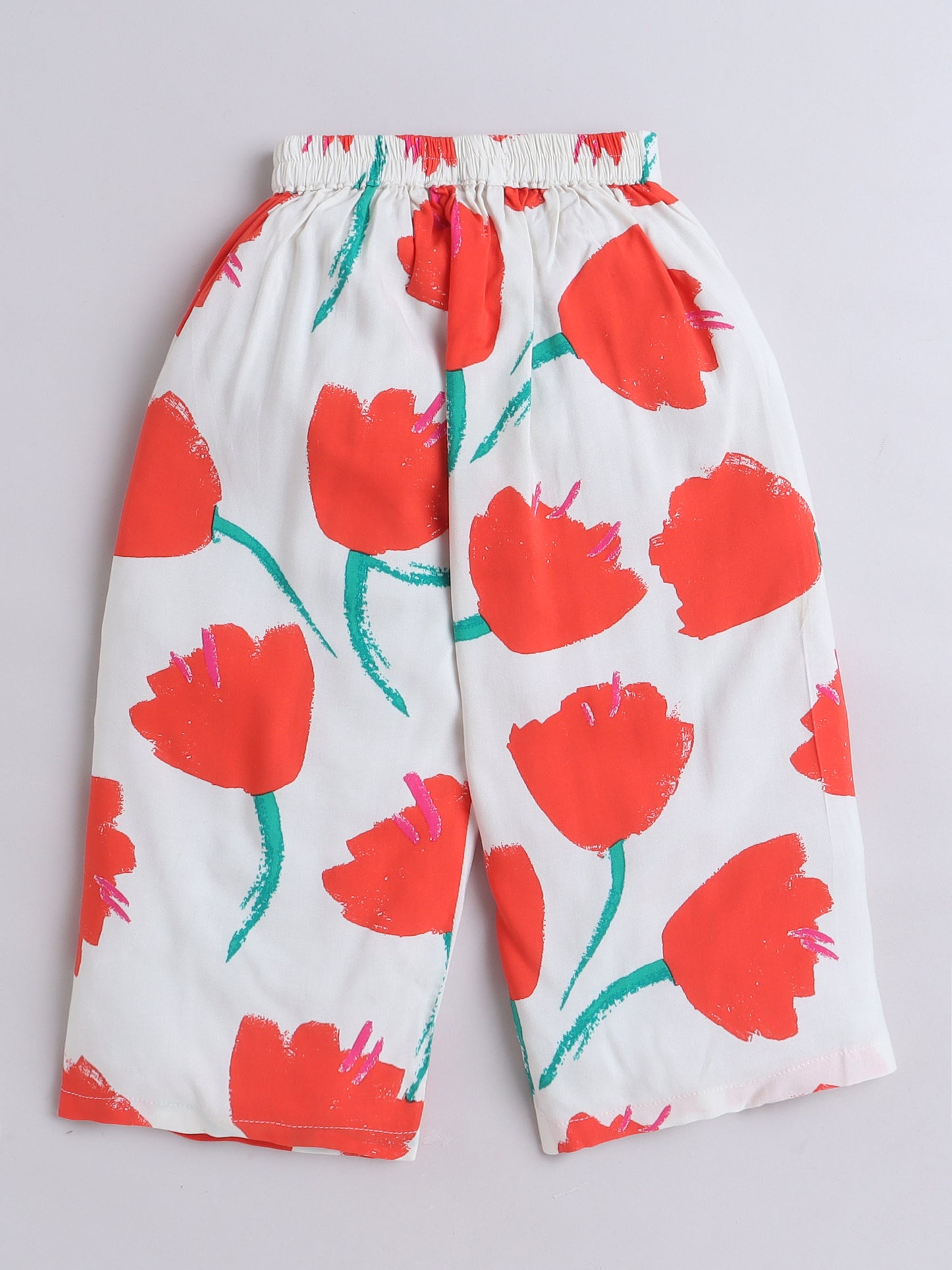 Red Tulips Coord set with Crop top and Pleated Pants