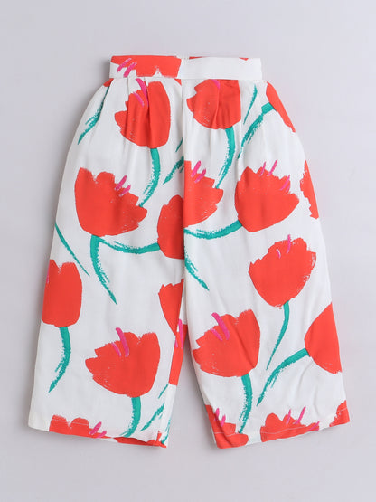 Red Tulips Coord set with Crop top and Pleated Pants