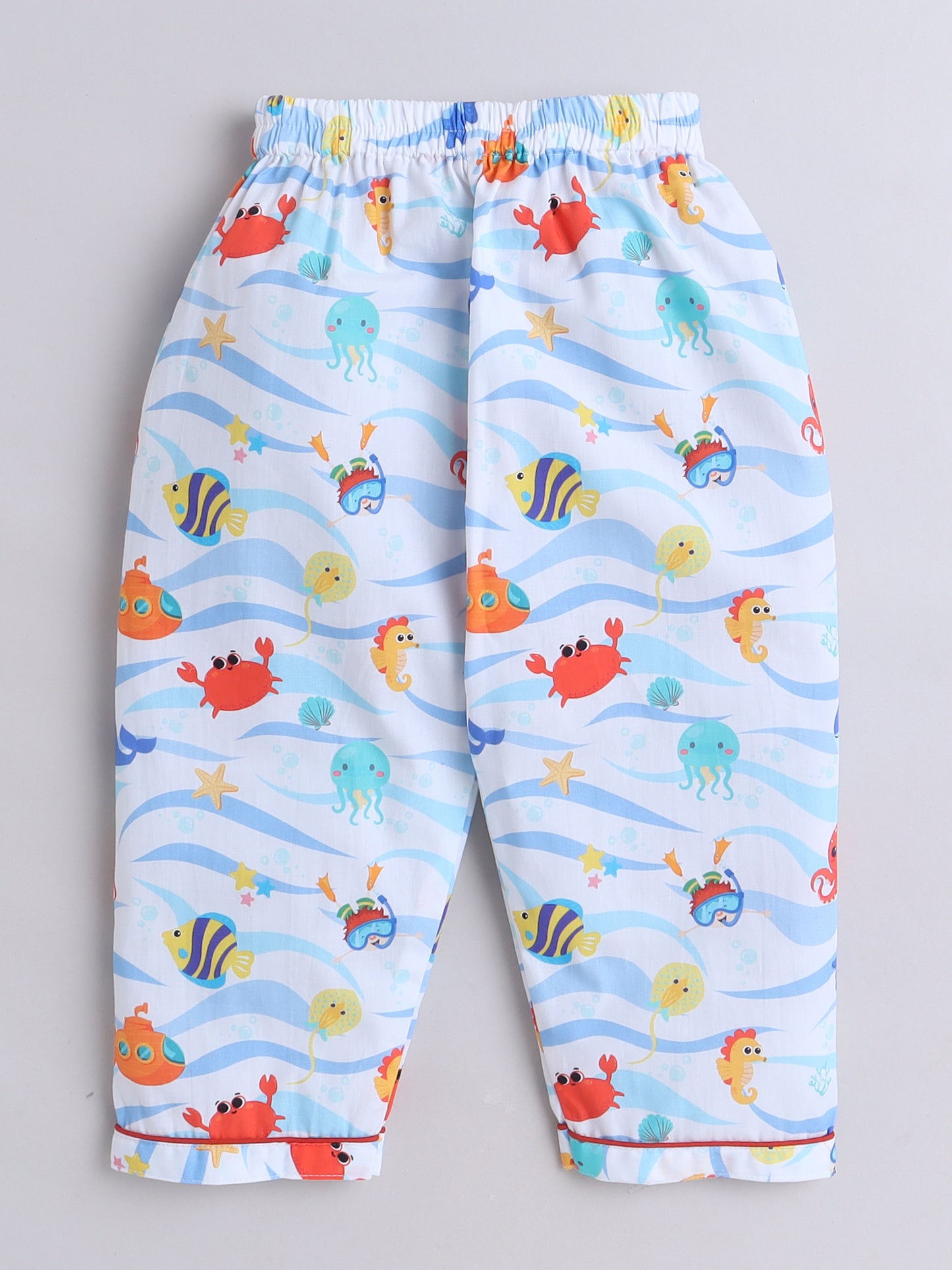 Fishes Print Night Suit- Light Blue