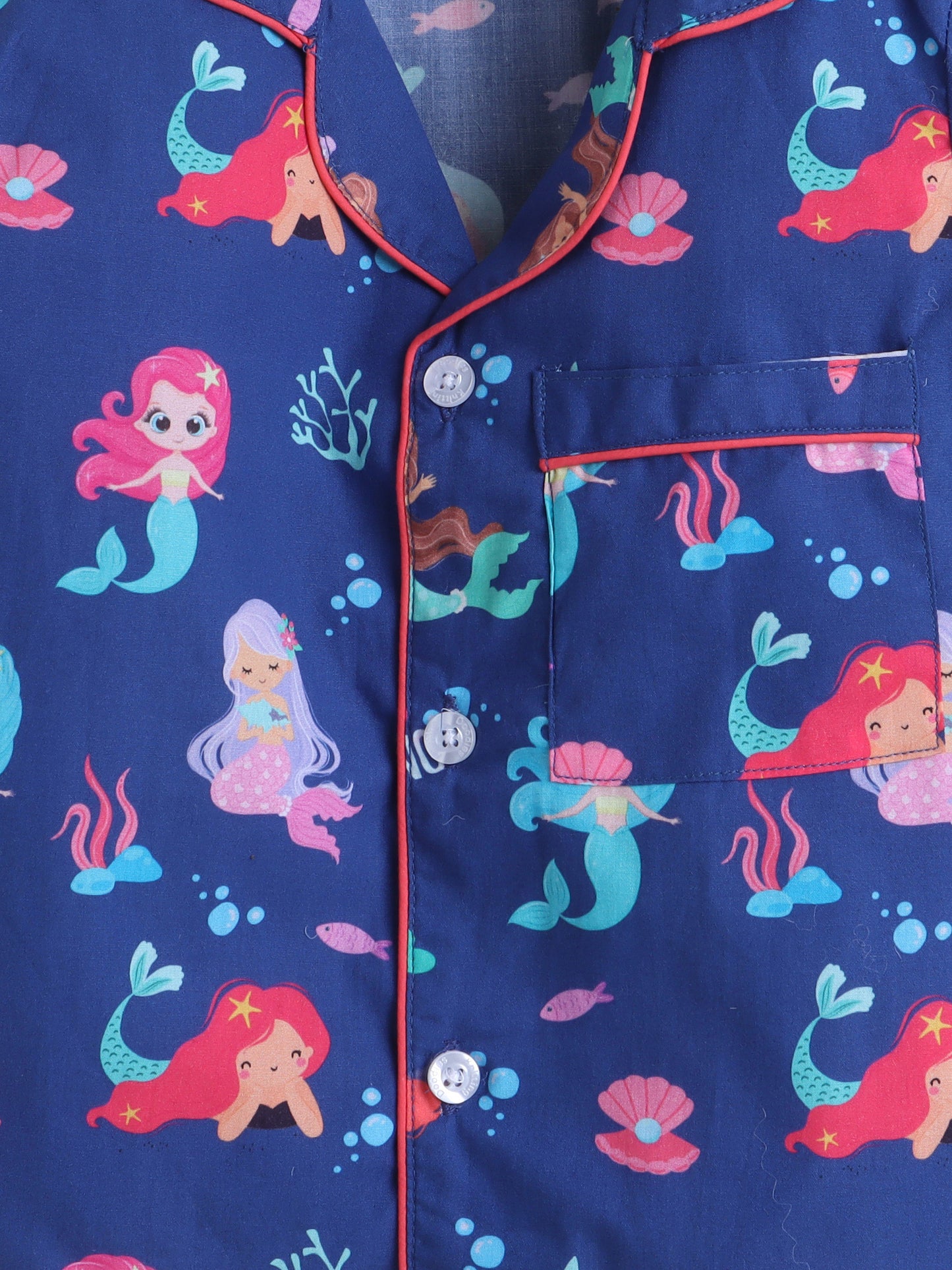 Mermaids Print Night Suit- Blue