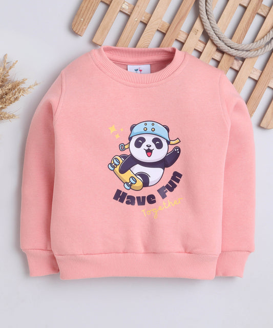 Panda Print Sweatshirt with Fleece Lining- Peach