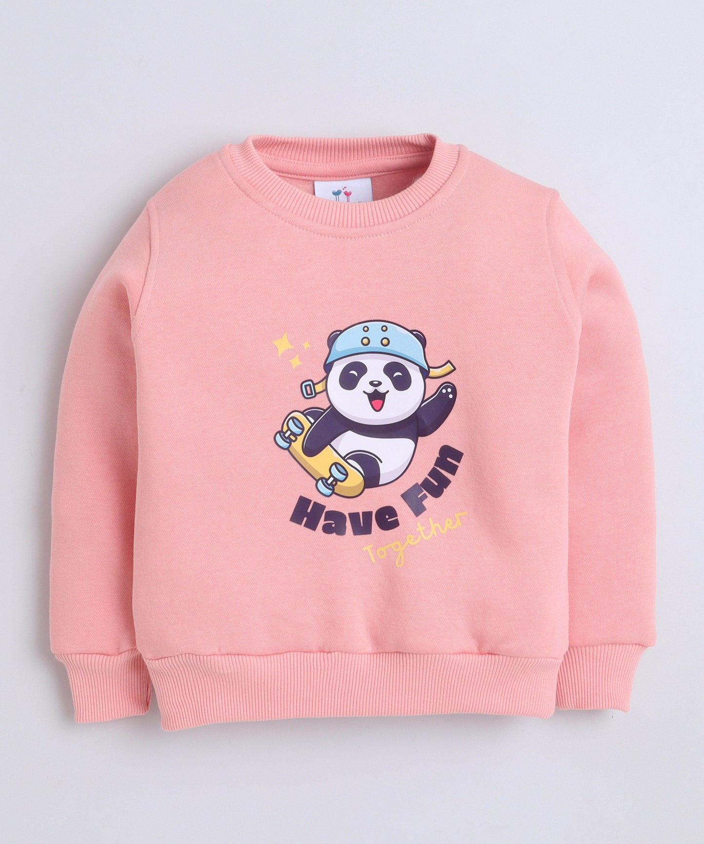 Panda Print Sweatshirt with Fleece Lining- Peach