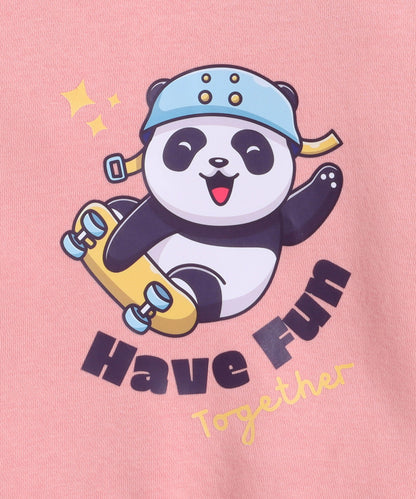 Panda Print Sweatshirt with Fleece Lining- Peach