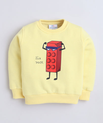 Six Pack Print Sweat Shirt with Fleece Lining- Light Yellow