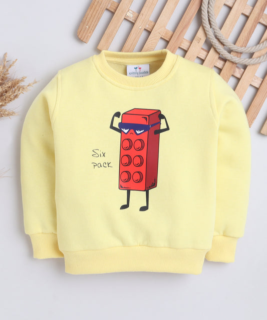 Six Pack Print Sweat Shirt with Fleece Lining- Light Yellow