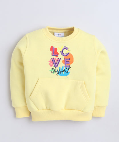 Love Thyself Print Sweat Shirt with Fleece Lining- Light Yellow