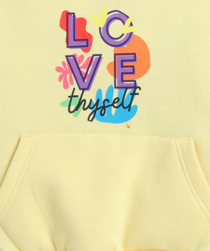 Love Thyself Print Sweat Shirt with Fleece Lining- Light Yellow