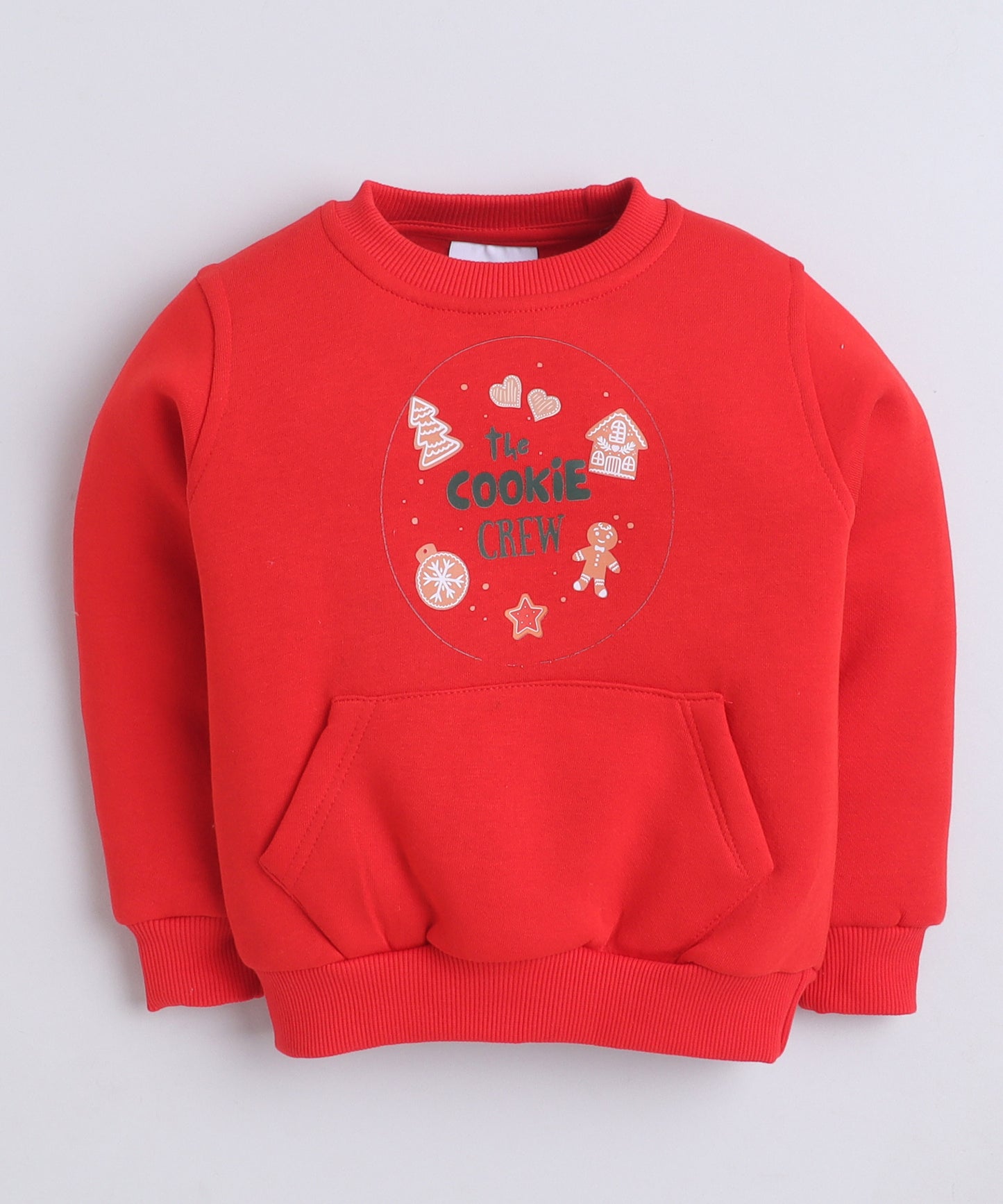 Cookie Crew Print Sweatshirt with Fleece Lining- Red
