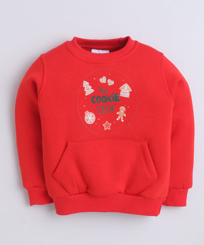 Cookie Crew Print Sweatshirt with Fleece Lining- Red