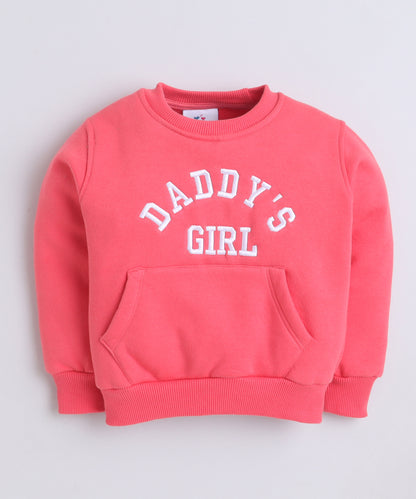 Daddy's Girl Embroidery Sweatshirt with Fleece Lining- Pink