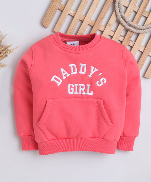 Daddy's Girl Embroidery Sweatshirt with Fleece Lining- Pink