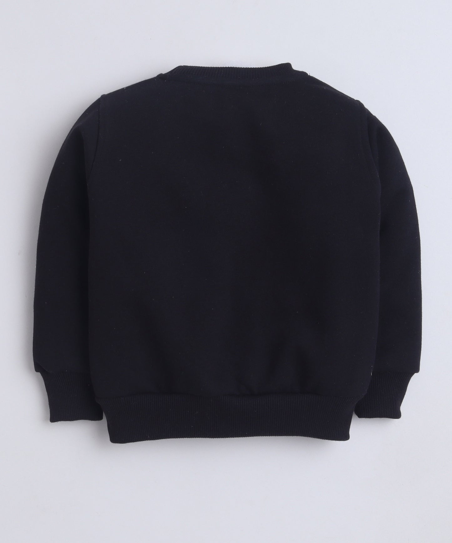 Black Round Neck Bunny Print Sweatshirt with Fleece Lining- Black