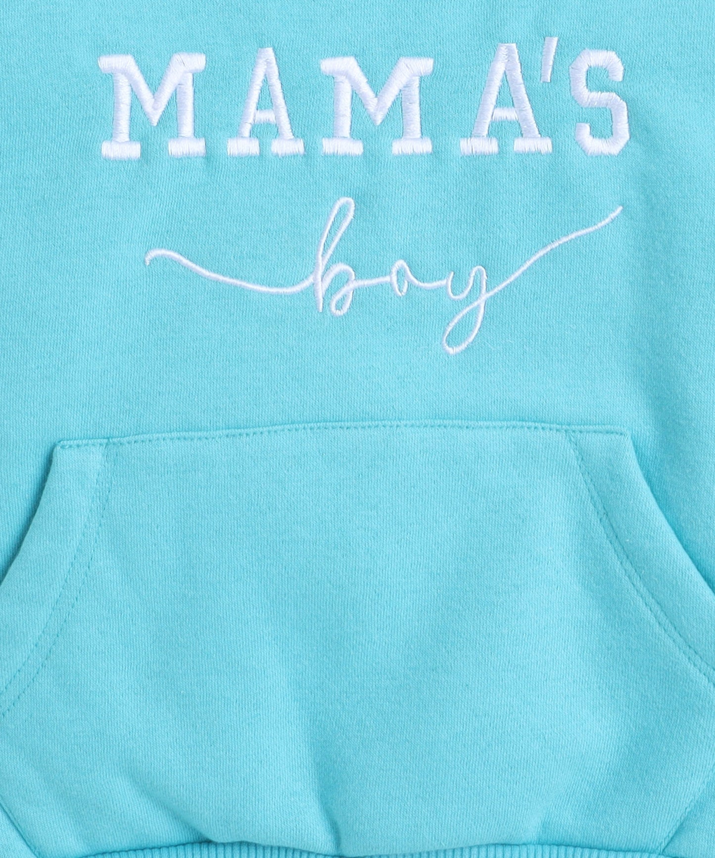 Cute Mama's Boy Embroidery Sweatshirt with Fleece Lining- Turquoise