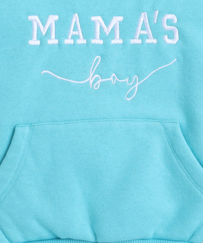 Cute Mama's Boy Embroidery Sweatshirt with Fleece Lining- Turquoise