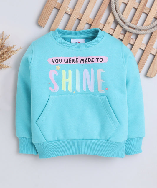 Cute Colourful Print Sweatshirt with Fleece Lining- Turquoise