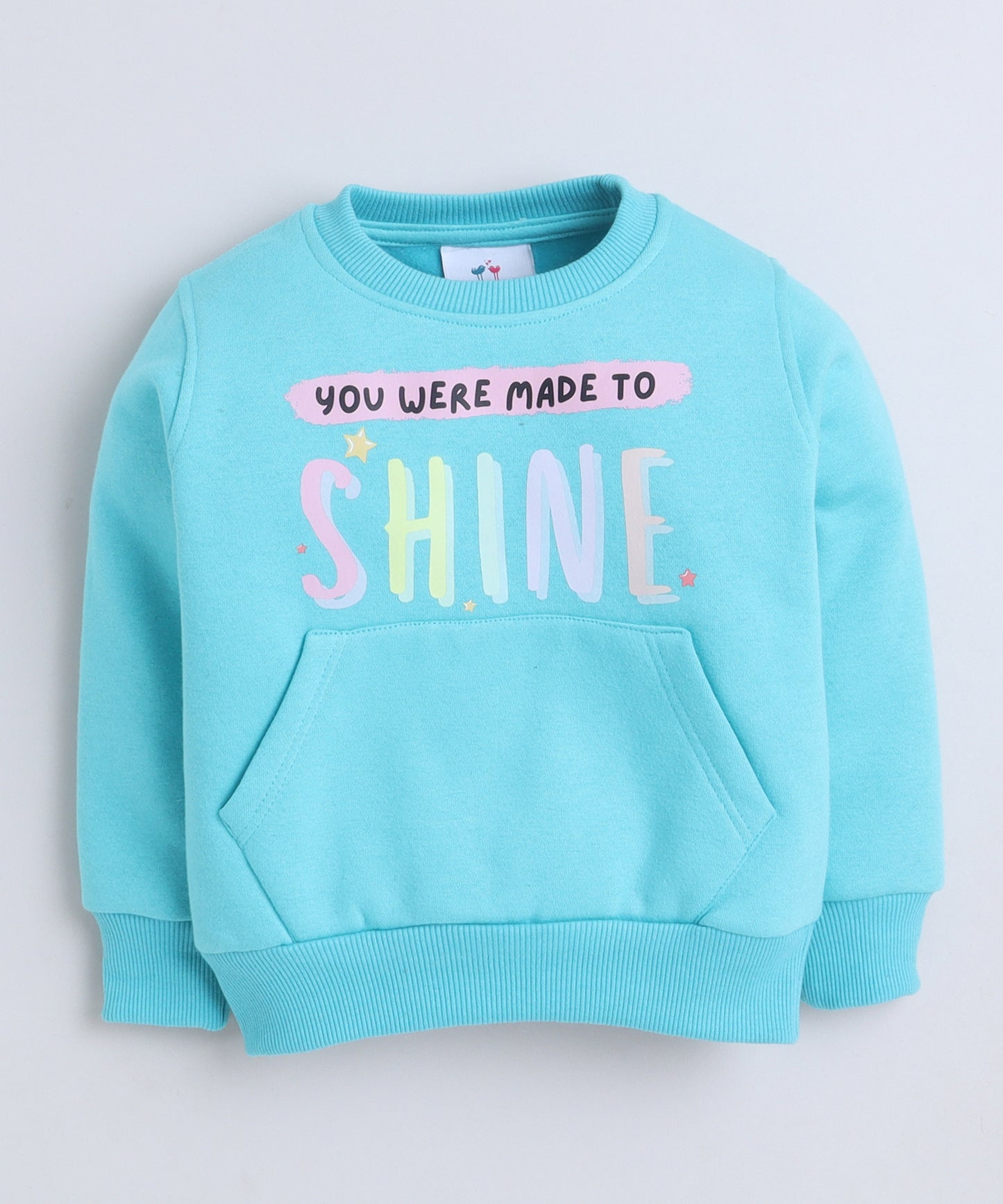 Cute Colourful Print Sweatshirt with Fleece Lining- Turquoise