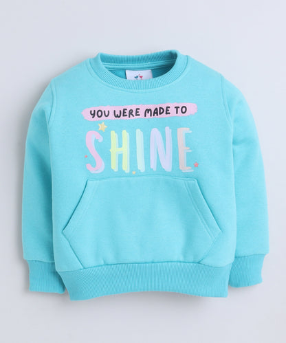 Cute Colourful Print Sweatshirt with Fleece Lining- Turquoise