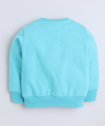 Cute Colourful Print Sweatshirt with Fleece Lining- Turquoise