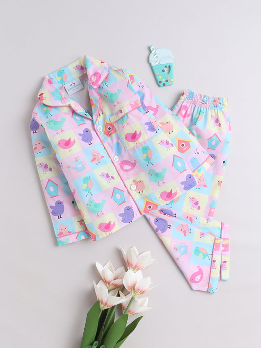 Birds Print Night Suit- Multi