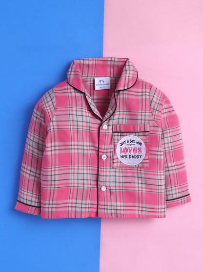 Pink & White Checks Pure Cotton Nightsuit with Daddy Love Embroidery