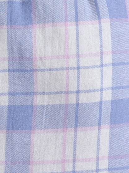 Blue & White Checks Pure Cotton Nightsuit with Butterfly Embroidery