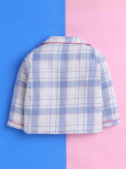 Blue & White Checks Pure Cotton Nightsuit with Butterfly Embroidery