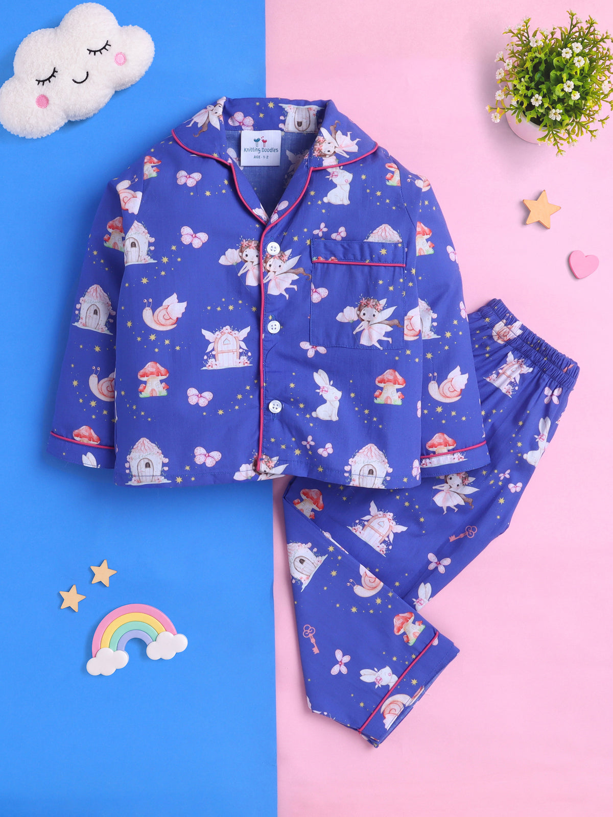 Fairy & Magic Castles Print Pure Cotton Full Sleeves Nightsuit