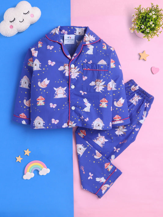 Fairy & Magic Castles Print Pure Cotton Full Sleeves Nightsuit
