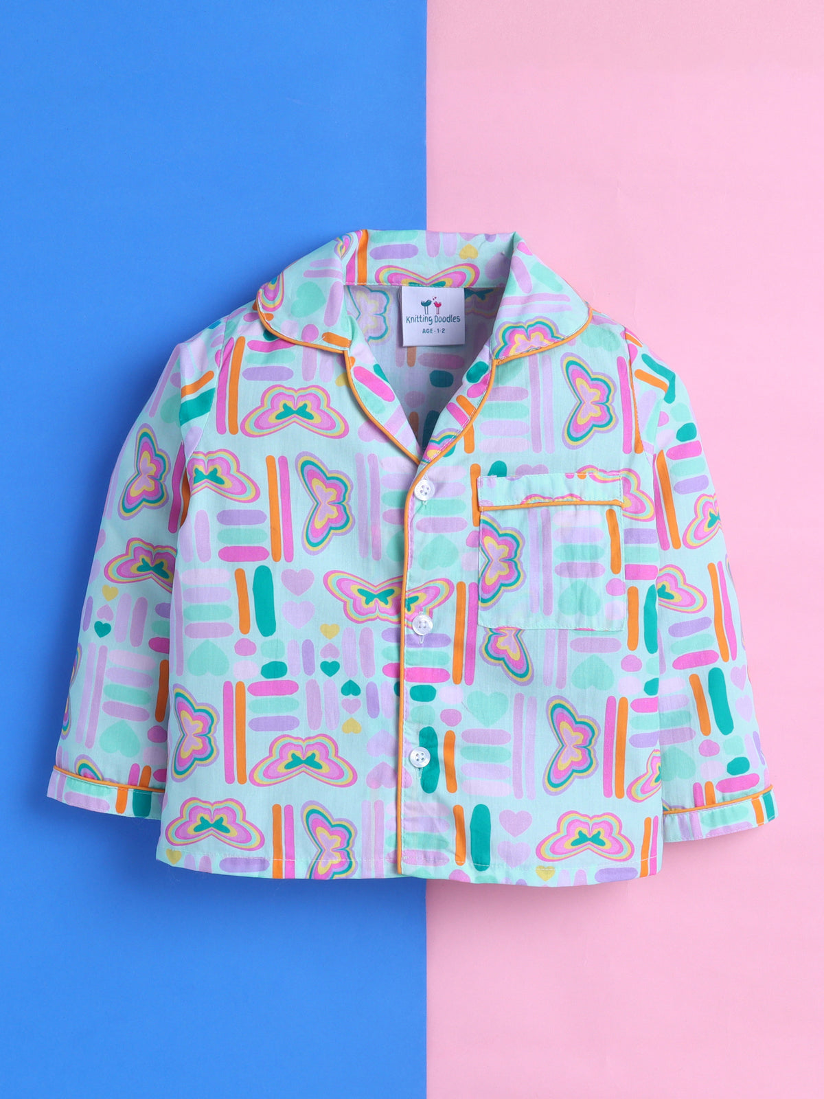 Pastel Butterfly Print Pure Cotton Full Sleeves Nightsuit