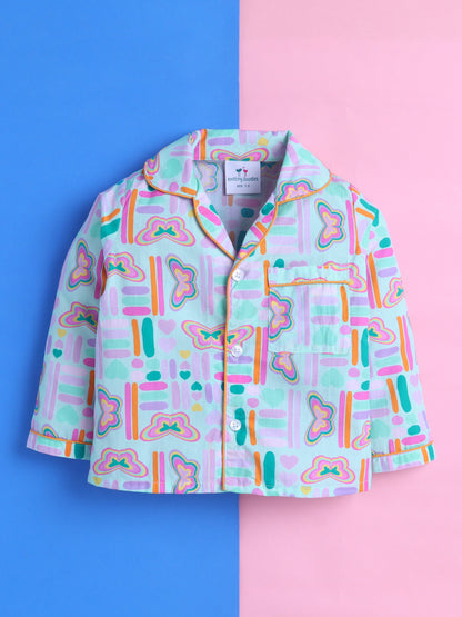 Pastel Butterfly Print Pure Cotton Full Sleeves Nightsuit