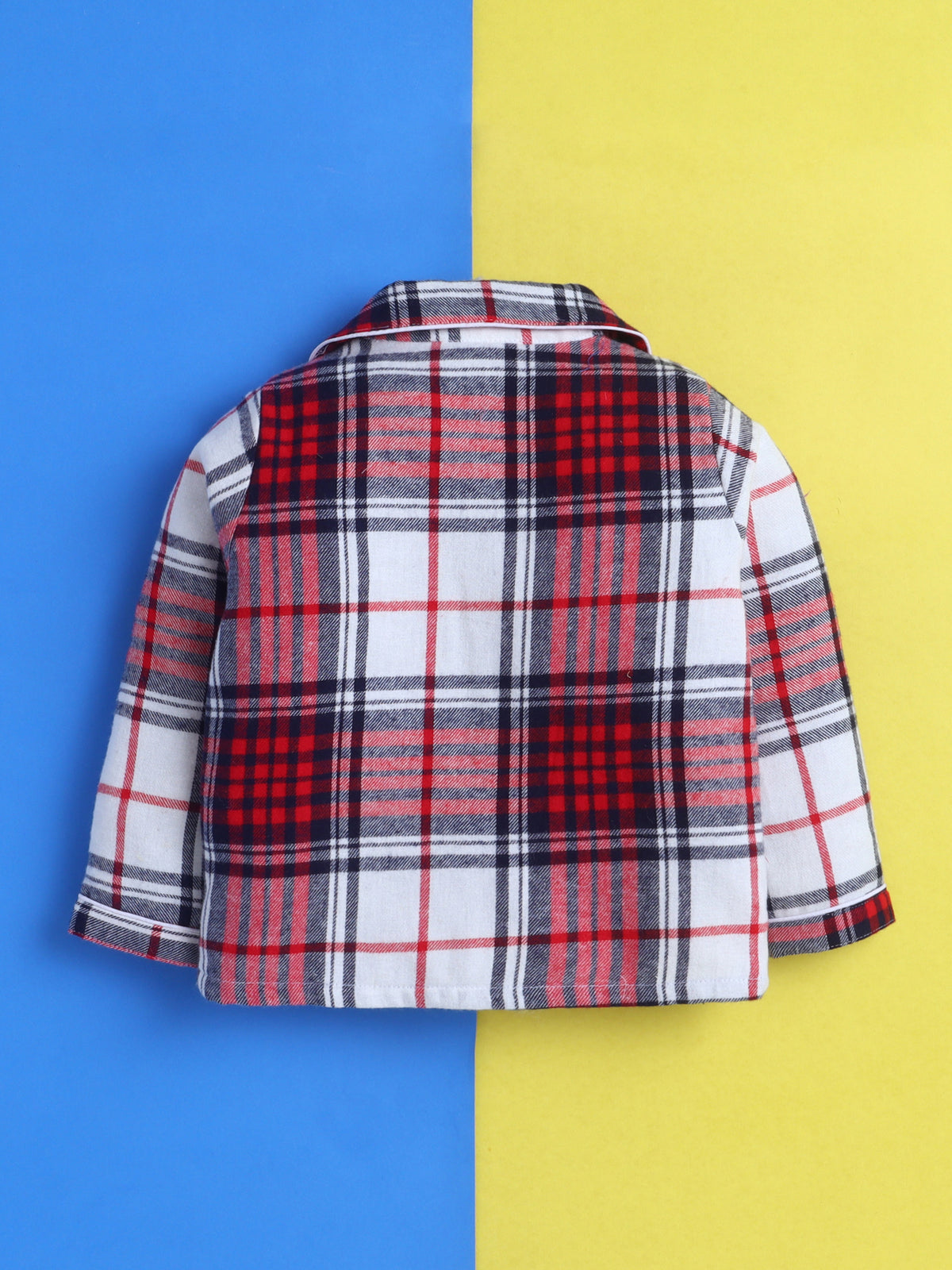 Red, Blue & White Checks Pure Cotton Nightsuit with Mama Love Embroidery