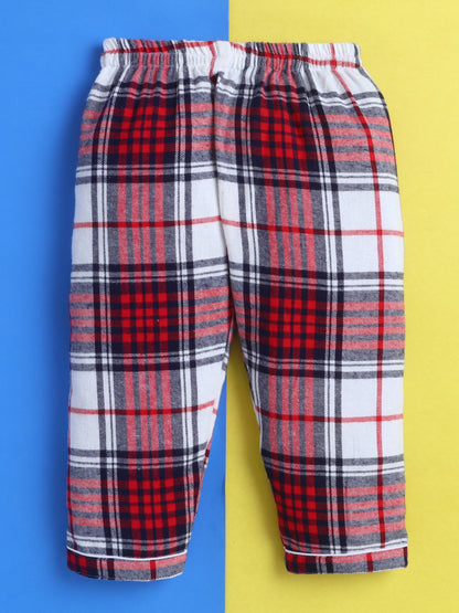 Red, Blue & White Checks Pure Cotton Nightsuit with Mama Love Embroidery