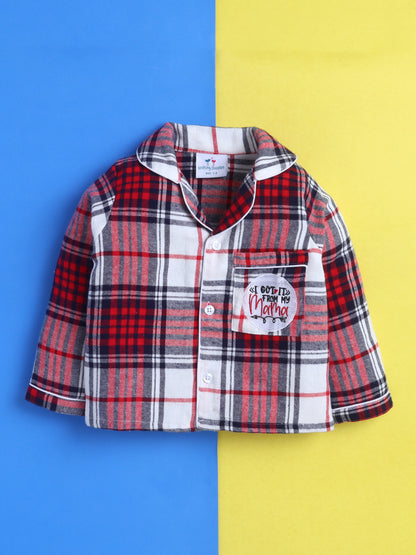 Red, Blue & White Checks Pure Cotton Nightsuit with Mama Love Embroidery