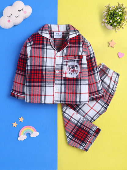 Red, Blue & White Checks Pure Cotton Nightsuit with Mama Love Embroidery