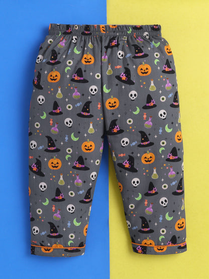Halloween Pumpkin & Witch Print Pure Cotton Full Sleeves Nightsuit