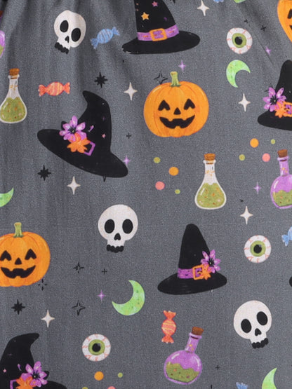 Halloween Pumpkin & Witch Print Pure Cotton Full Sleeves Nightsuit