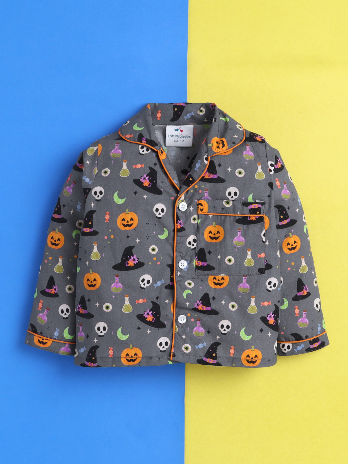 Halloween Pumpkin & Witch Print Pure Cotton Full Sleeves Nightsuit