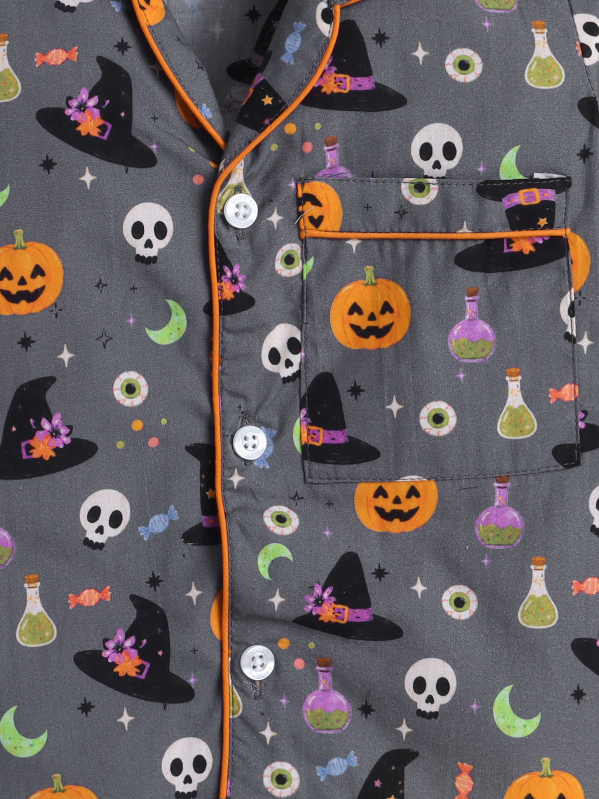 Halloween Pumpkin & Witch Print Pure Cotton Full Sleeves Nightsuit