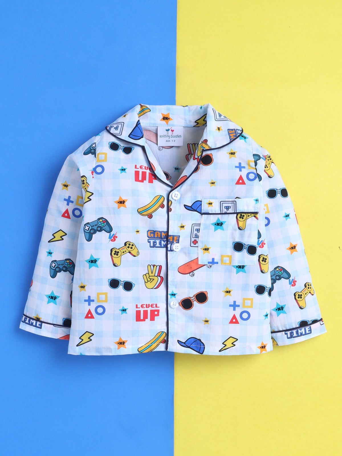 Gaming Print Pure Cotton Full Sleeves Nightsuit